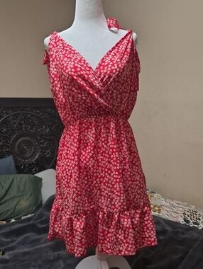 Zaful Red Floral Tie-Shoulder Mini Dress